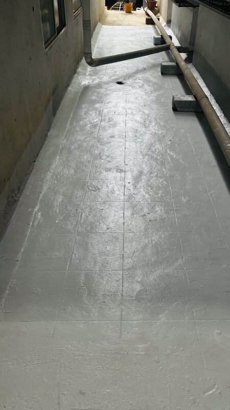 Sealed corridor passage after waterproofing treatment — dry and protected