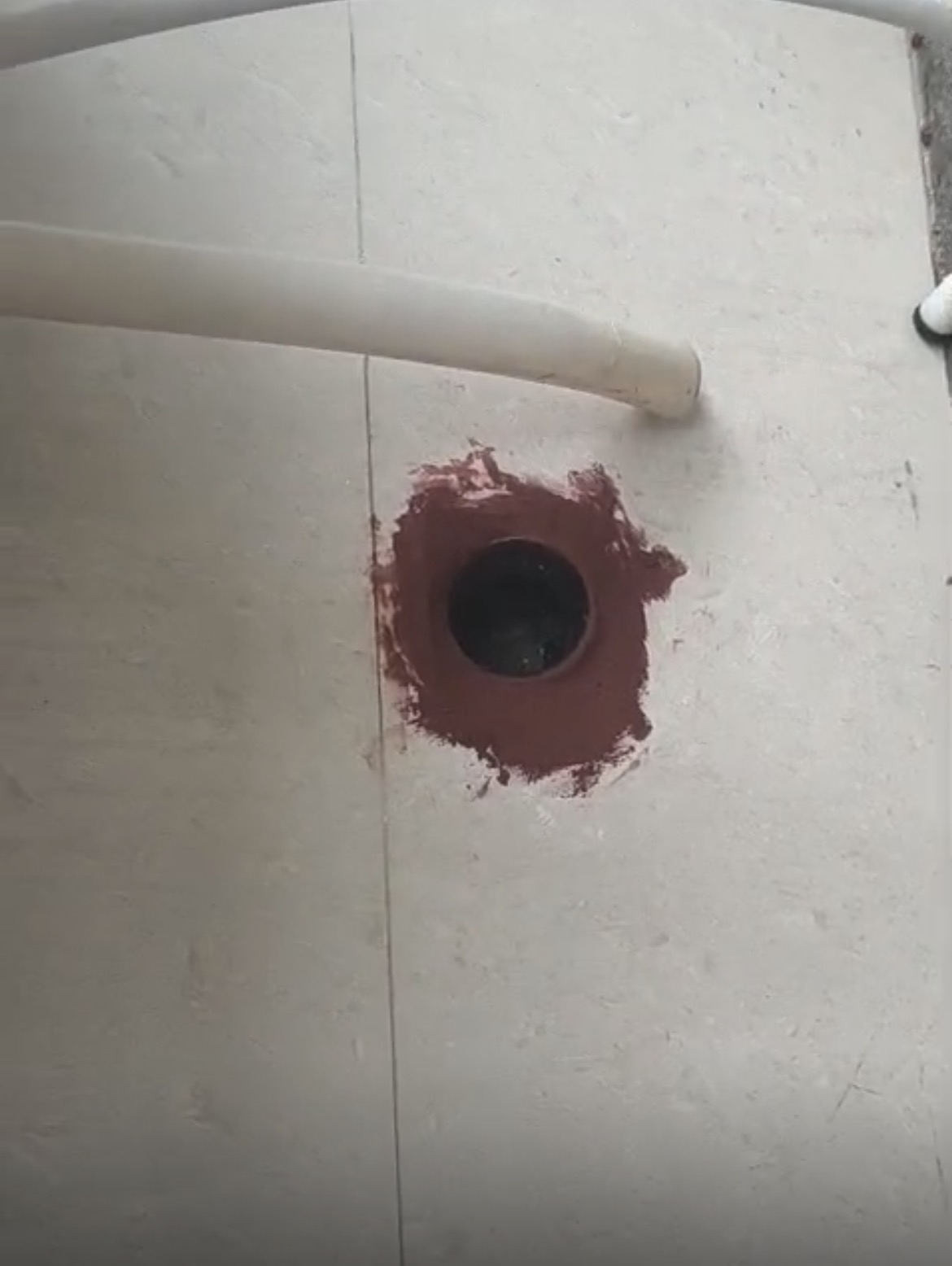 Drain outlet after waterproof grout and PU sealant applied